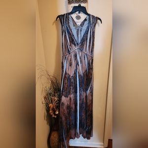 Blue and brown sz M boho maxi dress